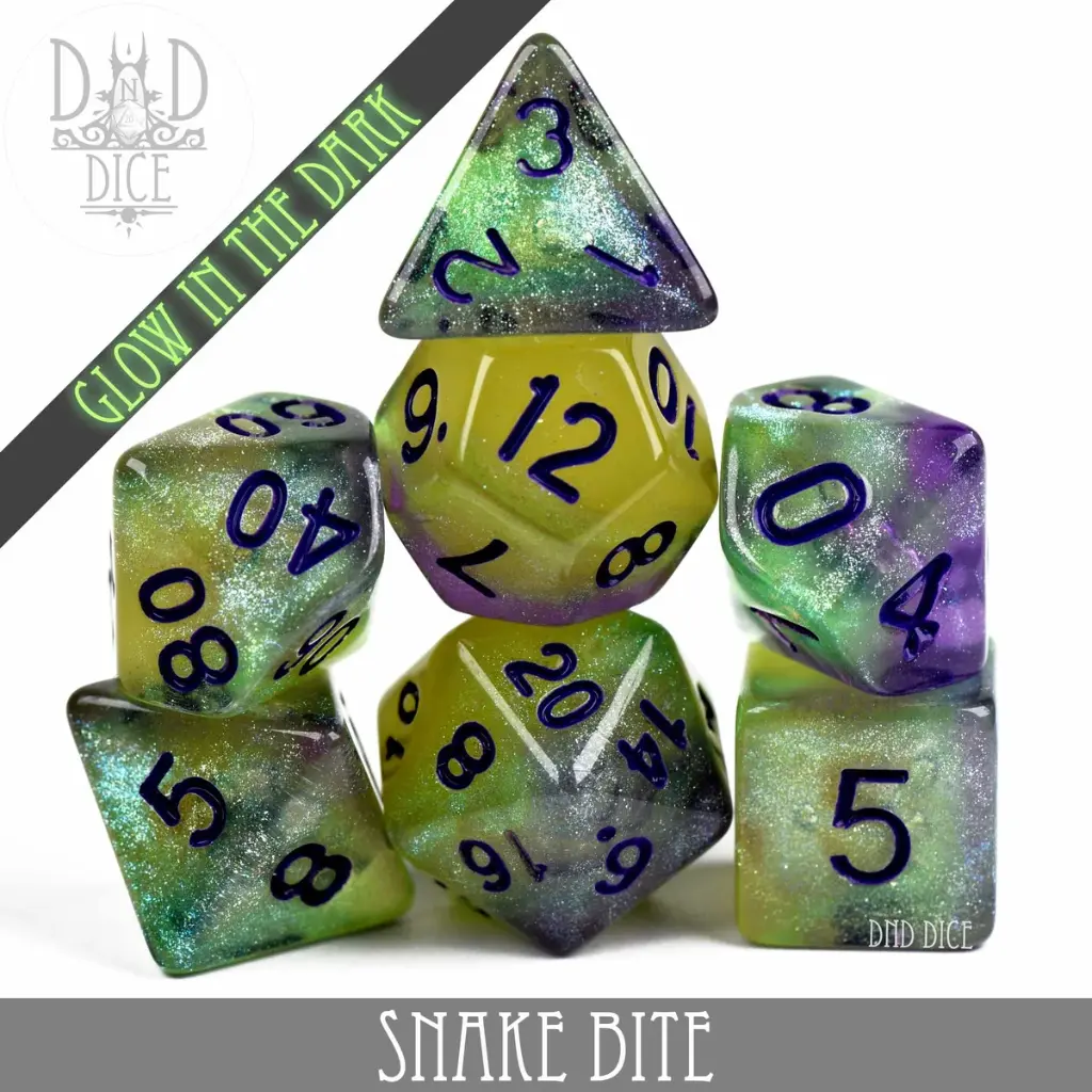 King of Crits: Snake Bite Glow in the Dark 7 Dice Set